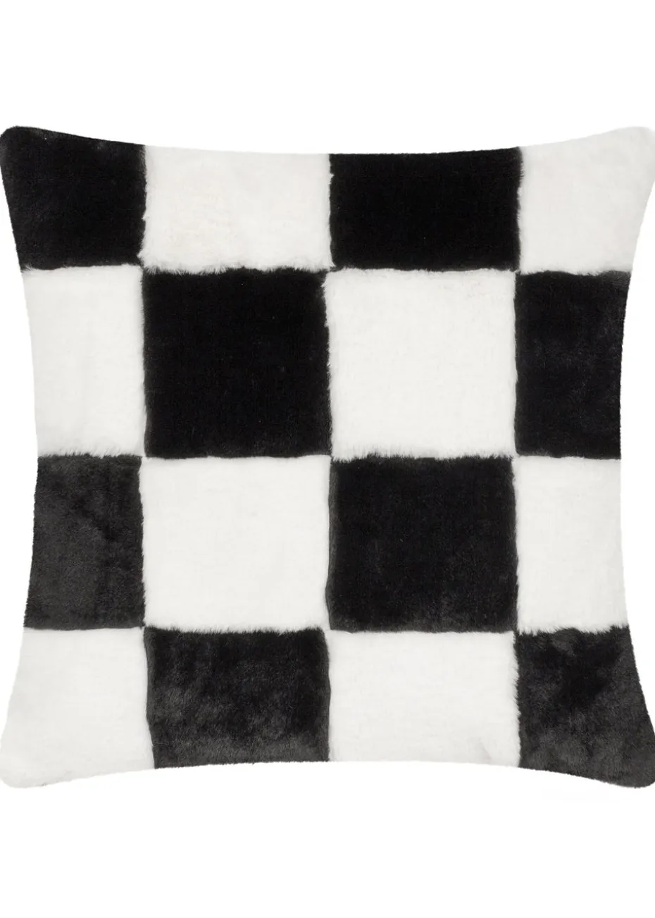 Heya Home Cozee Check Faux Fur Filled Cushion (50 x 50 x 8 cm)