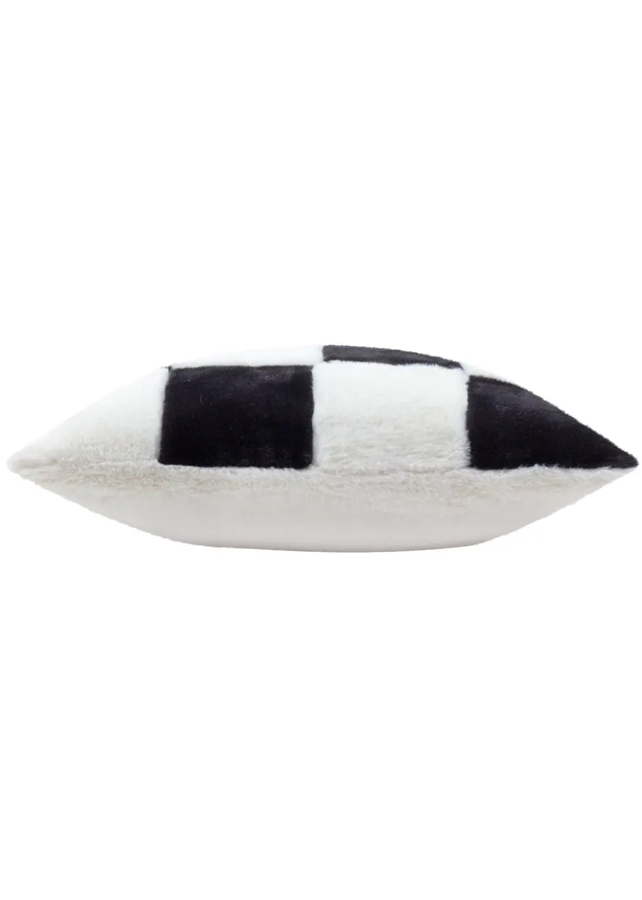 Heya Home Cozee Check Faux Fur Filled Cushion (50 x 50 x 8 cm)