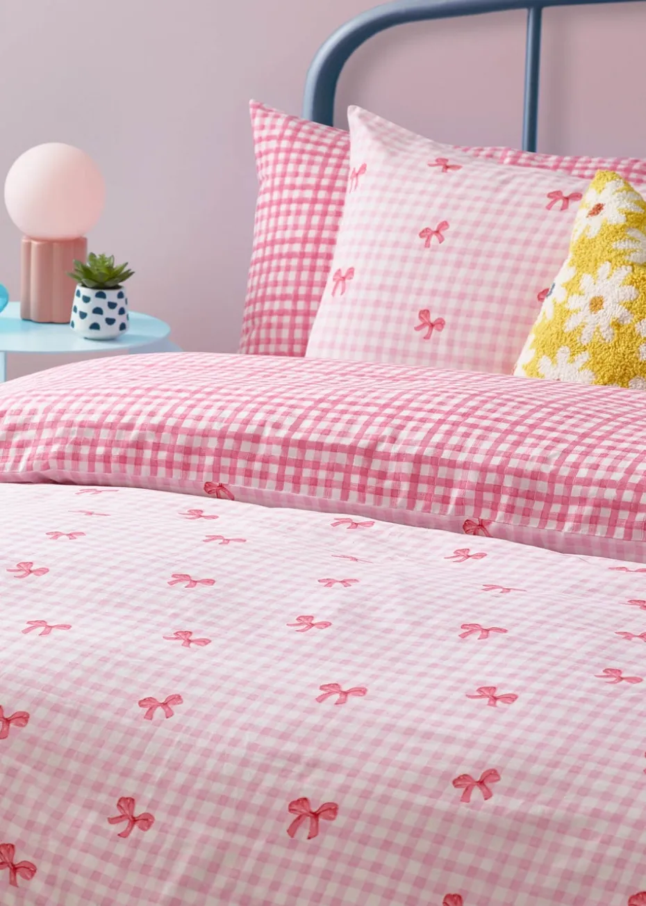 Heya Home Gingham Bows Printed Duvet Cover Set