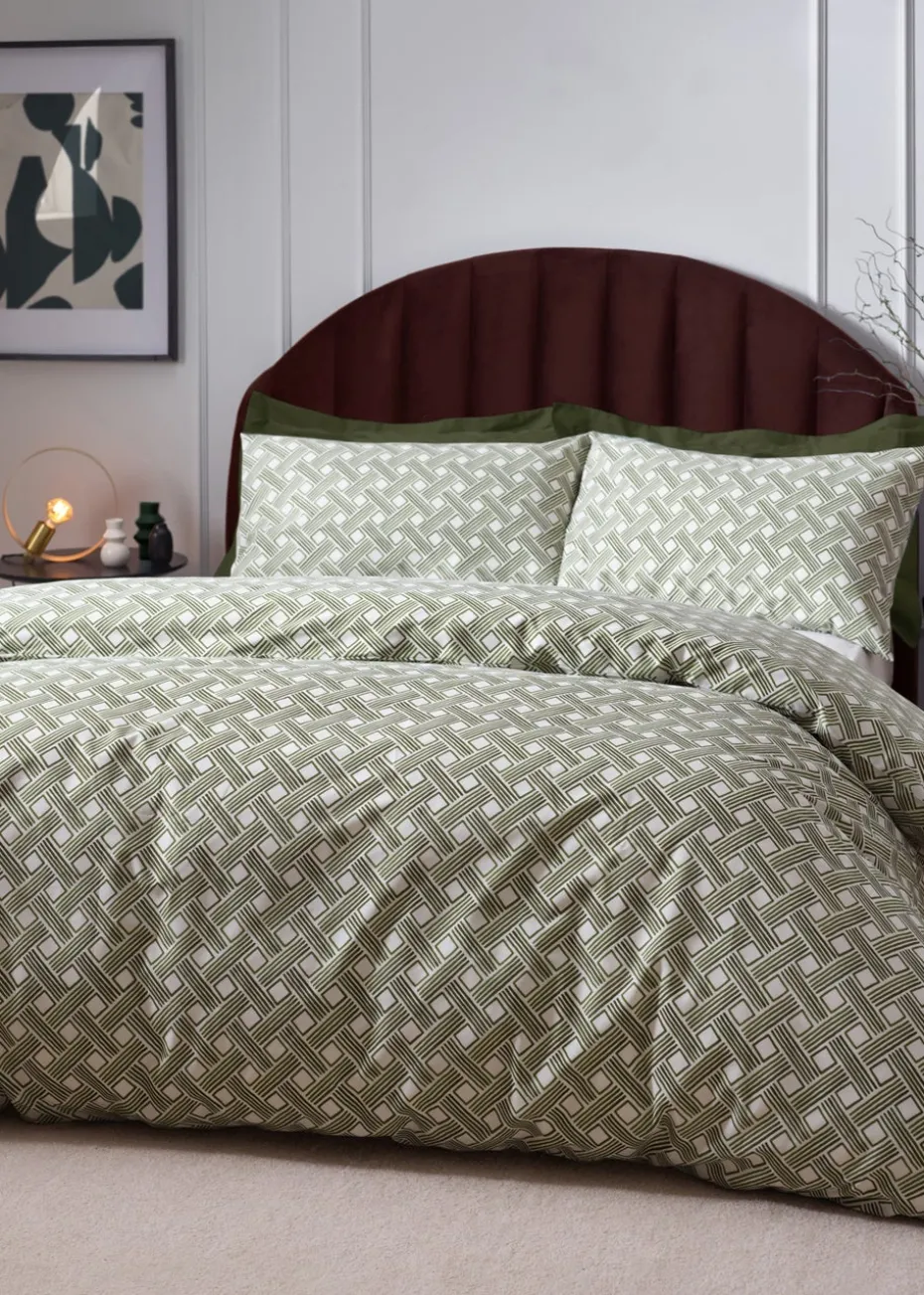 Hoem Alexa Abstract Cotton Rich Duvet Cover Set Olive