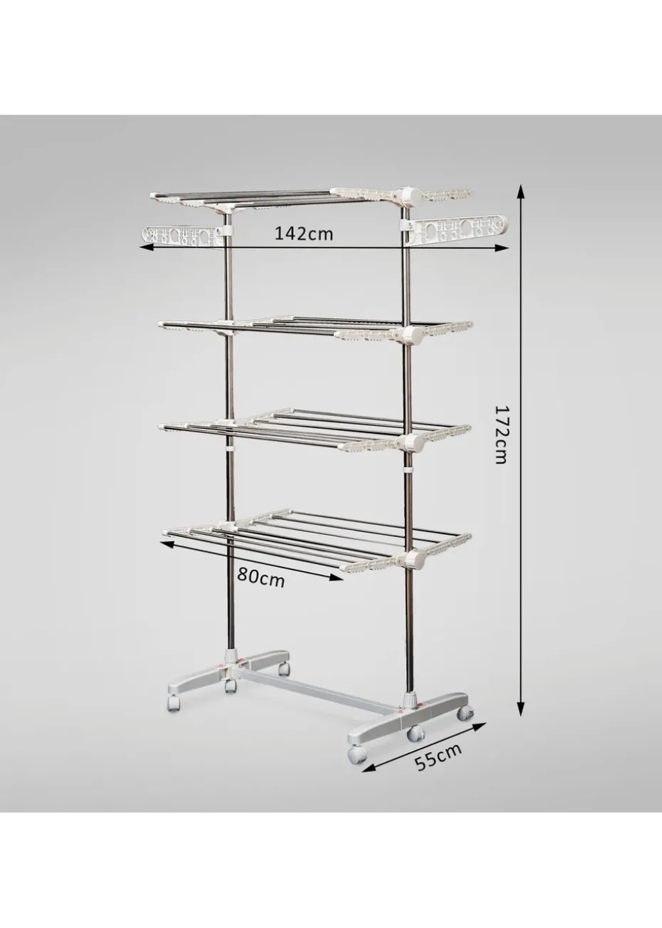 HOMCOM 4 Layer Folding Rail Airer Dryer Rack (172cm x 80-142cm x 55cm)