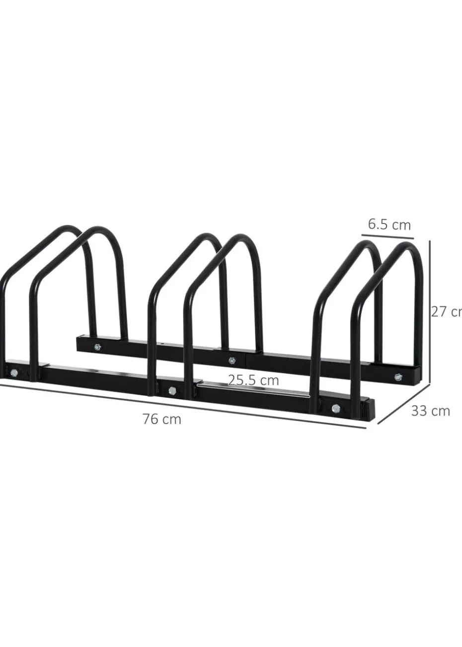 HOMCOM Bike Parking Rack Bicycle Locking Storage Stand for 3 Cycling Black