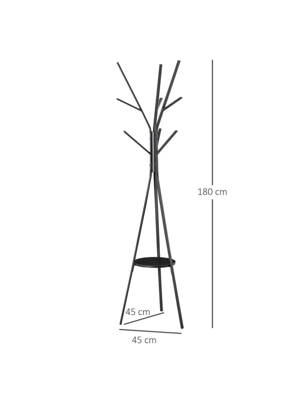 HOMCOM Black Free Standing Coat Rack (45cm x 45cm x 180cm)