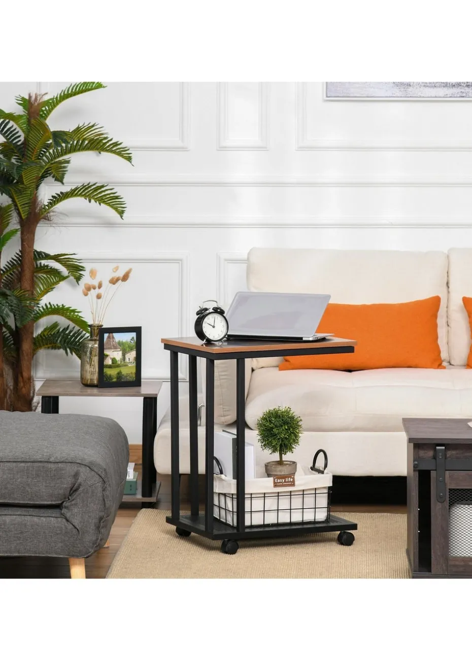 HOMCOM Black Mobile Sofa Side Coffee Table (51cm x 36cm x 65cm)