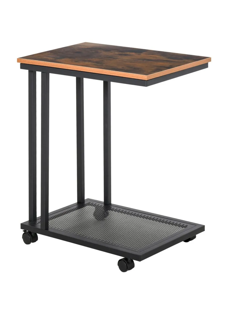 HOMCOM Black Mobile Sofa Side Coffee Table (51cm x 36cm x 65cm)
