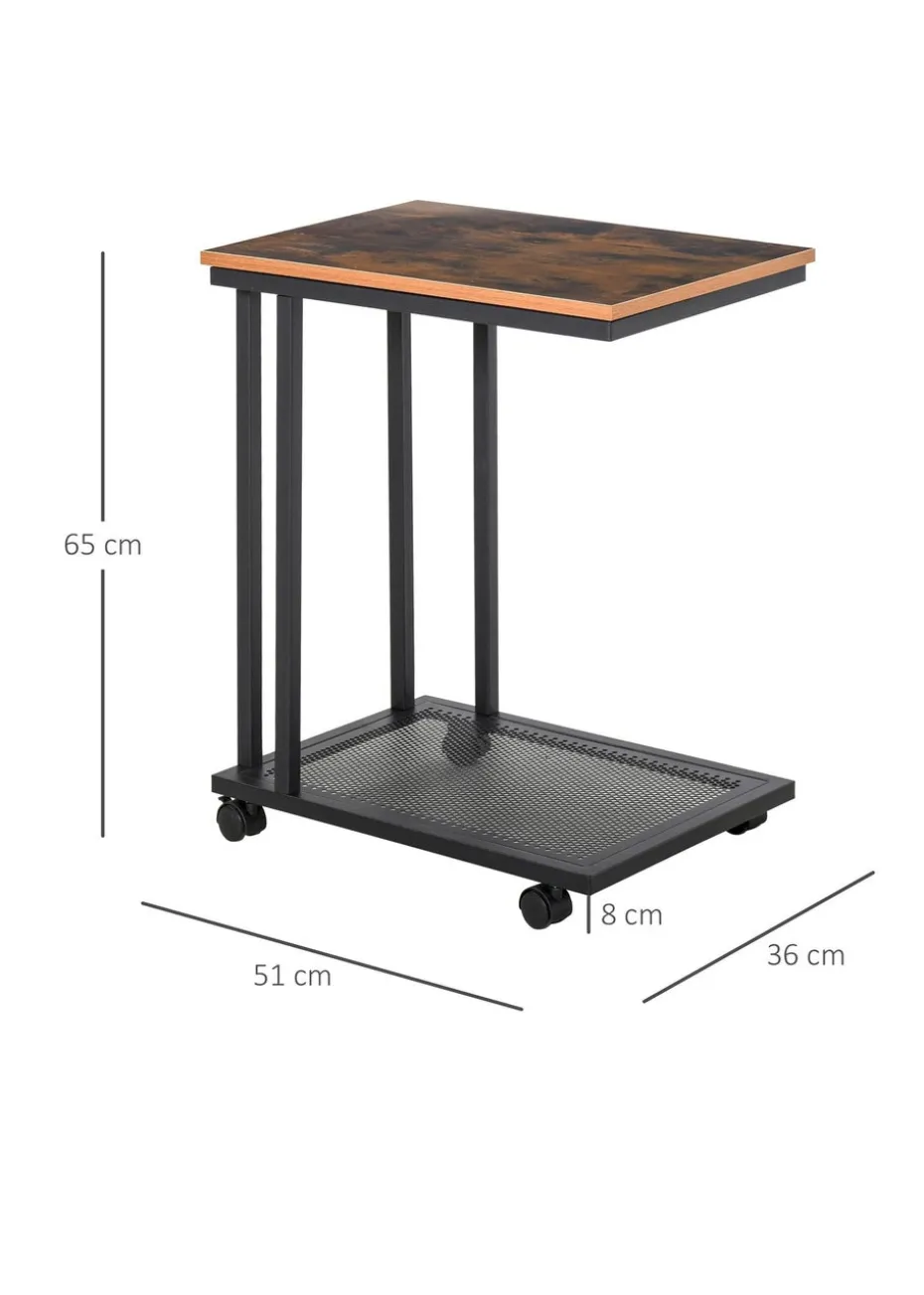HOMCOM Black Mobile Sofa Side Coffee Table (51cm x 36cm x 65cm)