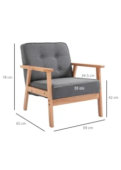 HOMCOM Grey Accent Chair Linen Armchair with Armrests (65cm x 69cm x 78cm)