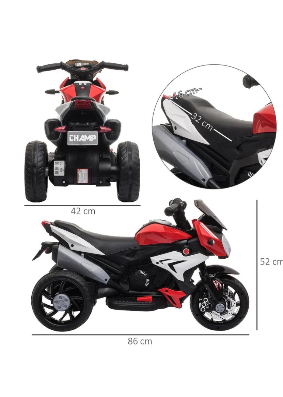 HOMCOM Kids Electric Motorcycle Ride-On Toy 6V Battery with Music, Horn and Lights (Red)