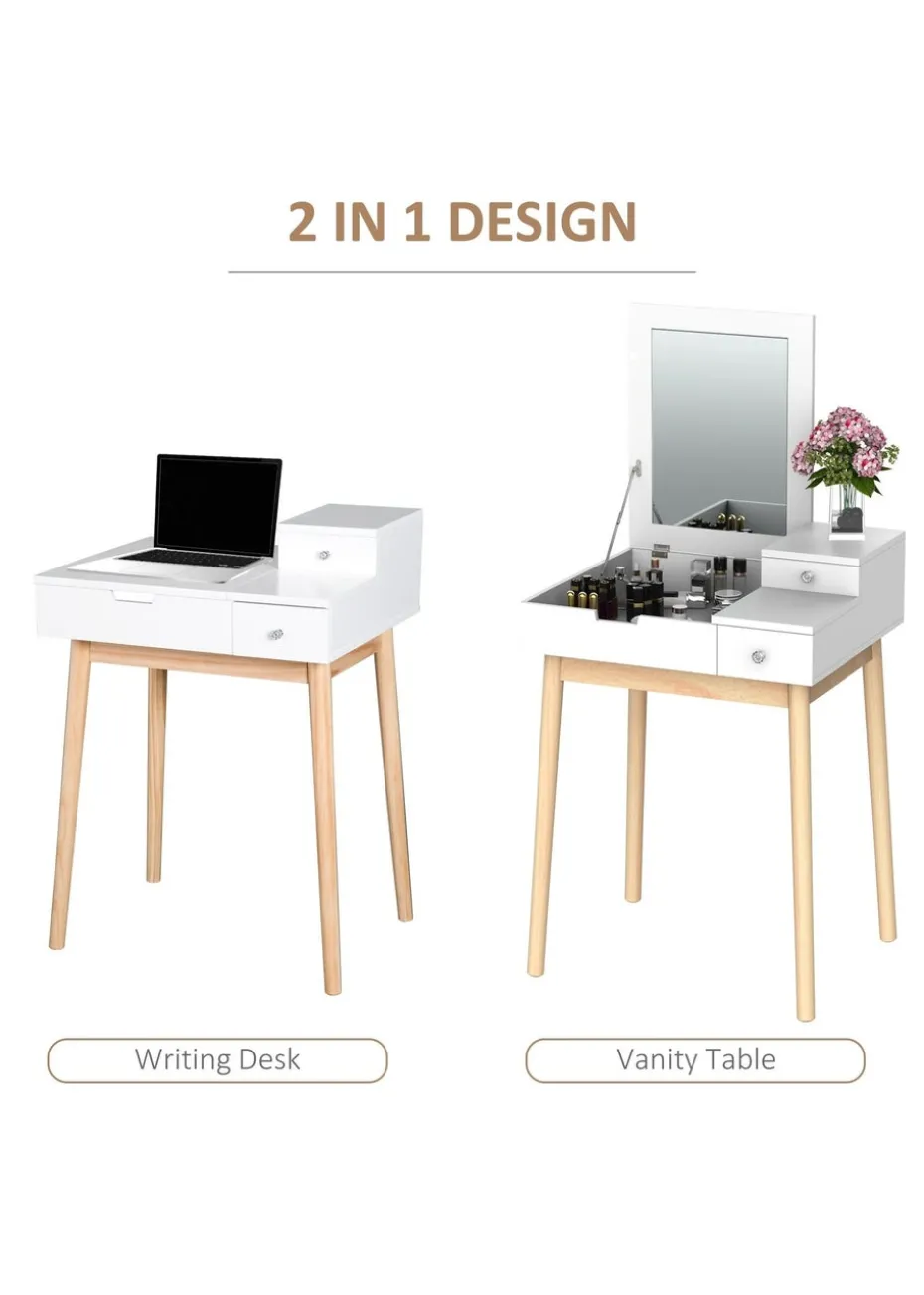 HOMCOM White Dressing Table 2 Drawers (60cm x 50cm x 85.5cm)