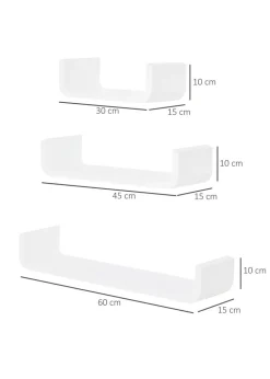 HOMCOM White U Shaped Shelf Set (60cm x 15cm x 10cm)