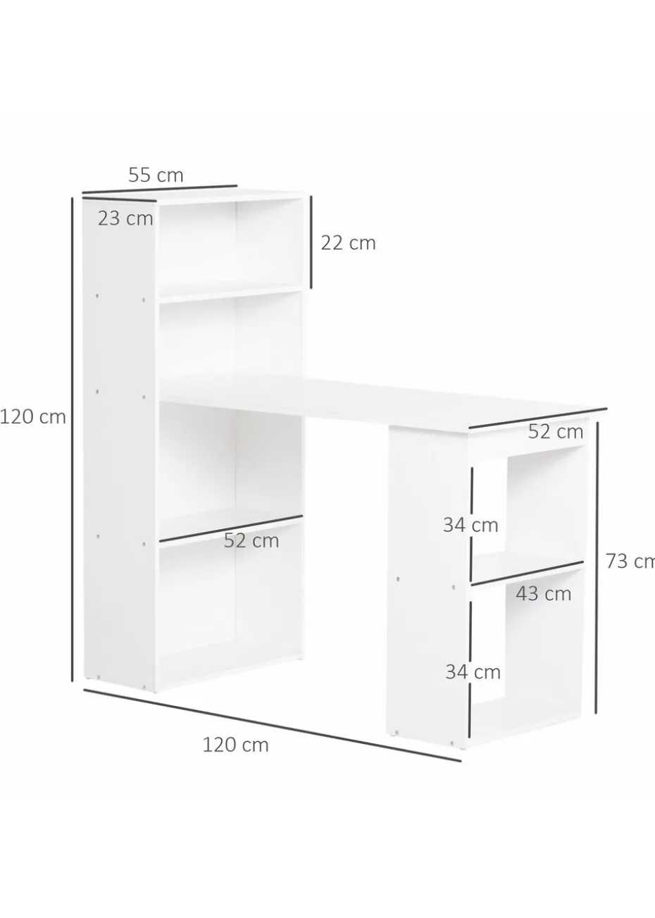 HOMCOM White Writing Table Workstation 6 Shelves (120cm x 55cm x 120cm)