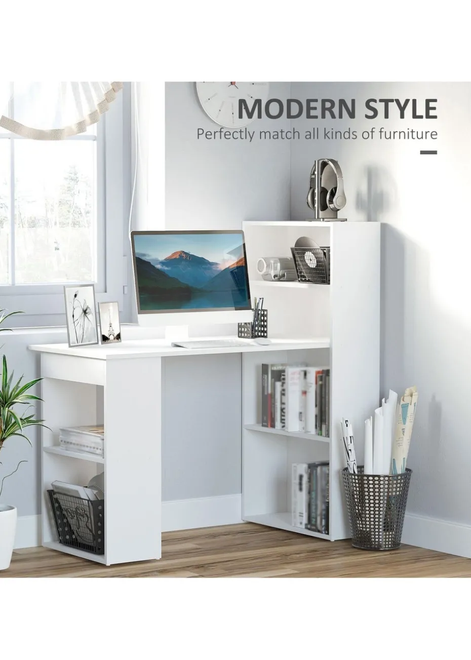 HOMCOM White Writing Table Workstation 6 Shelves (120cm x 55cm x 120cm)