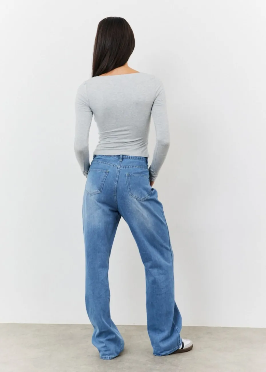 In The Style Grey Long Sleeve Bardot Top