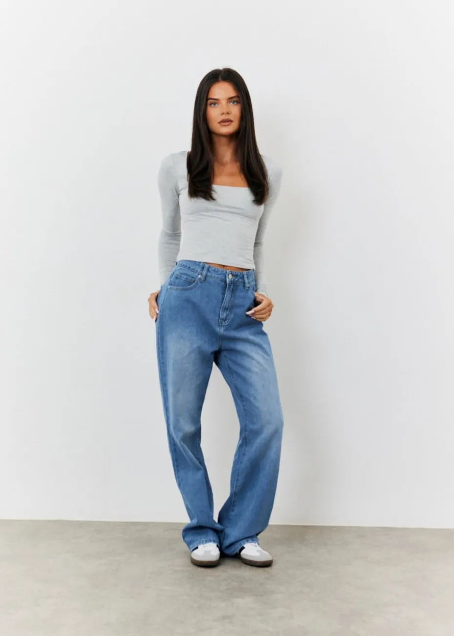 In The Style Grey Long Sleeve Bardot Top