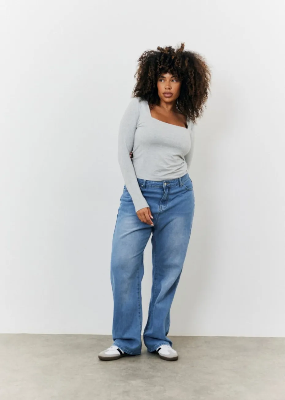 In The Style Grey Long Sleeve Bardot Top