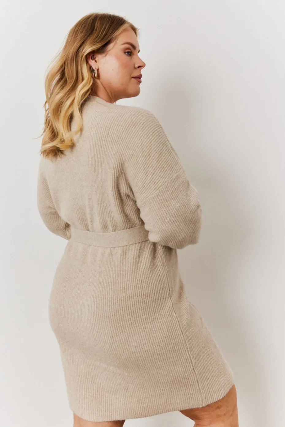 In The Style Oatmeal Knitted Wrap Dress