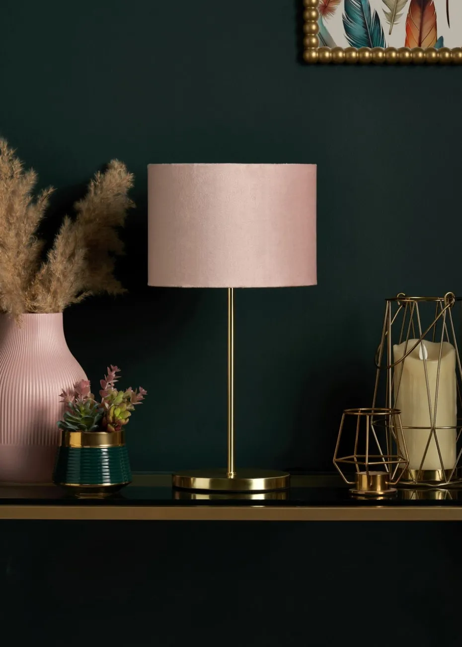 Inlight Blush Pink Velvet Stick Table Lamp (40cm x 16cm x 21cm)