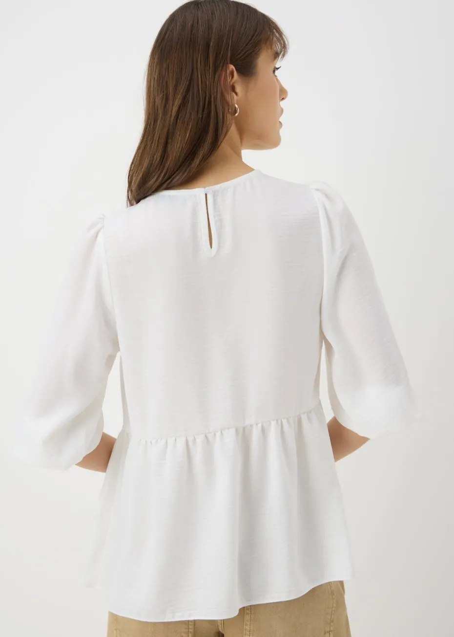 Ivory Tie Neck Peplum Blouse