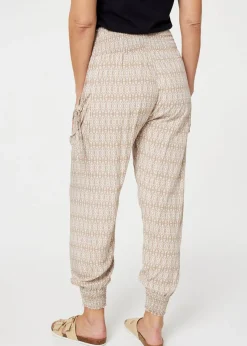Izabel London Beige Printed Elasticated Harem Pants