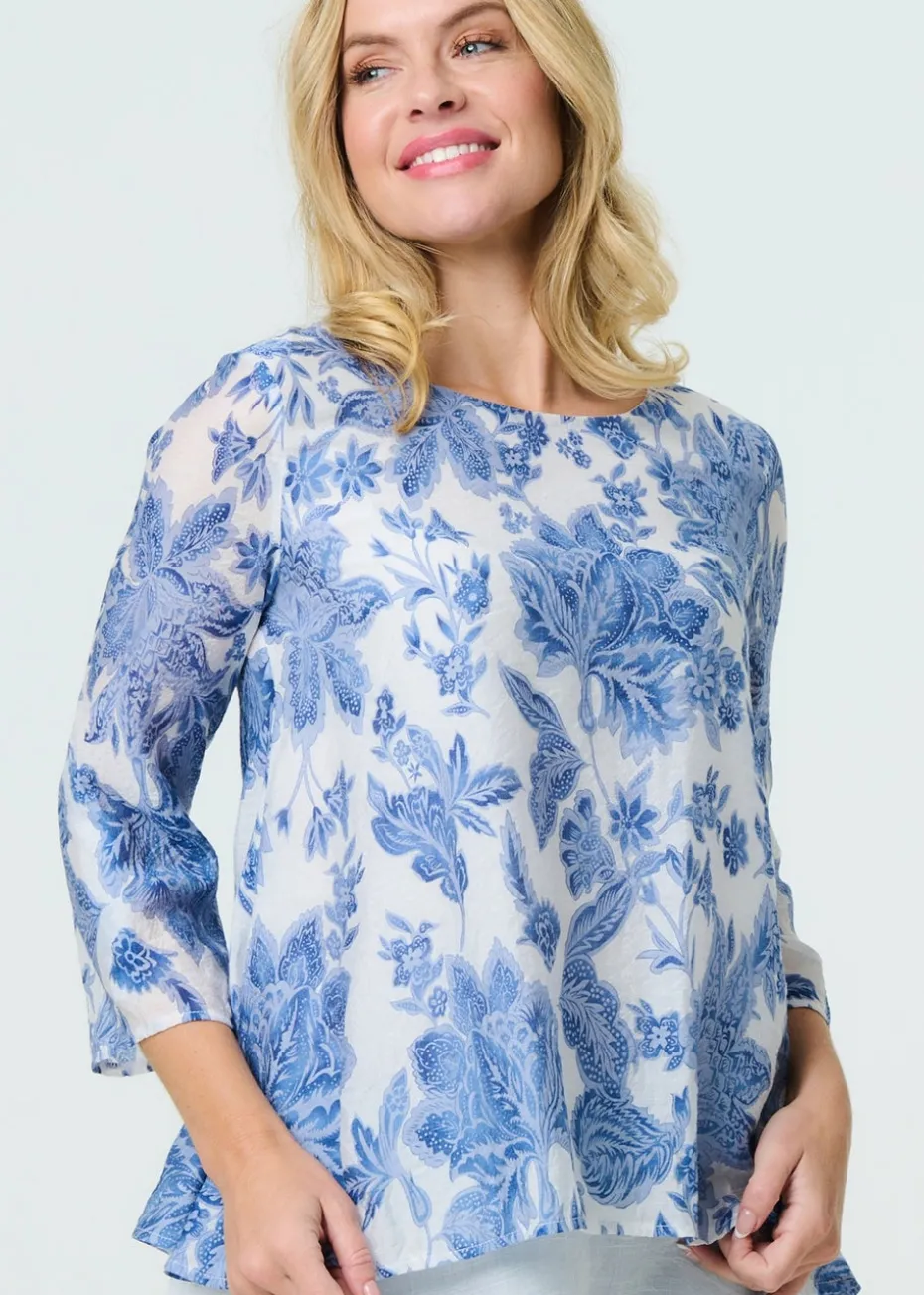 Izabel London Blue Floral Layered High Low Tunic