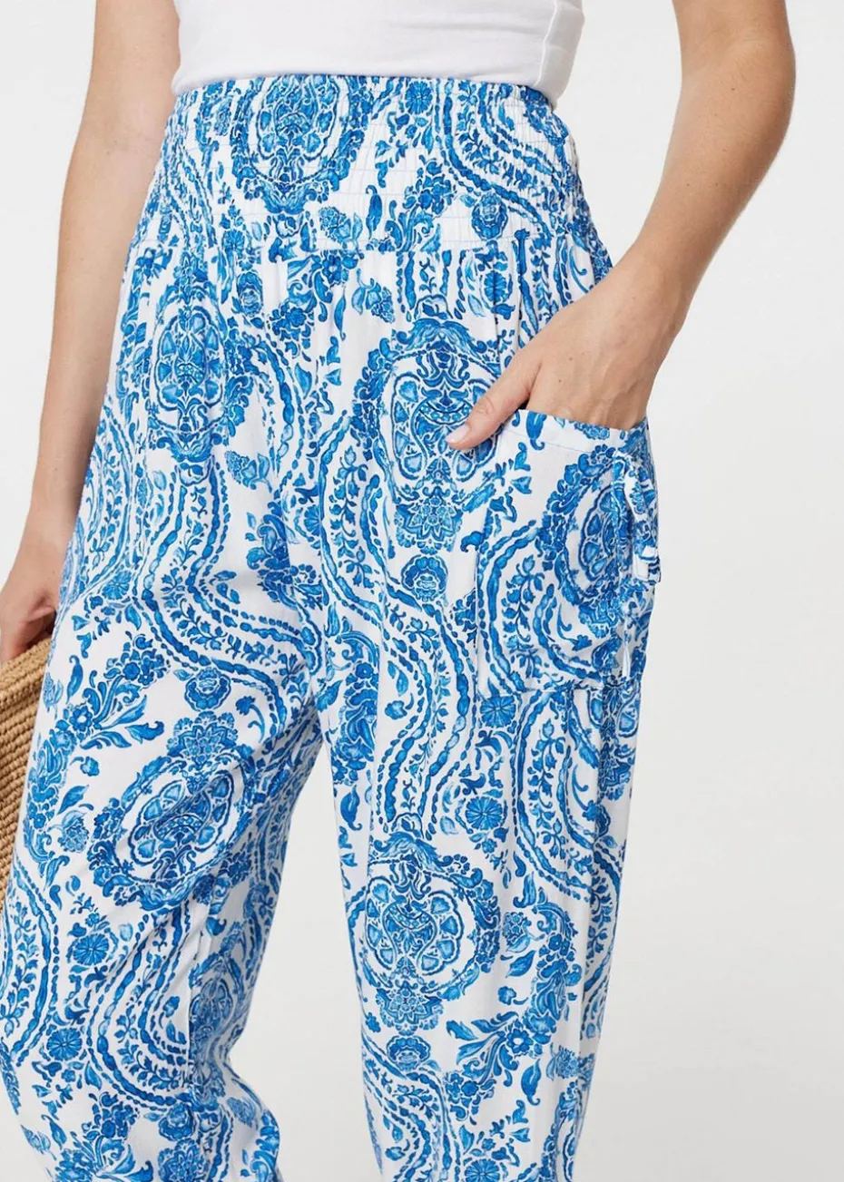 Izabel London Blue Paisley Print High Waist Harem Pants