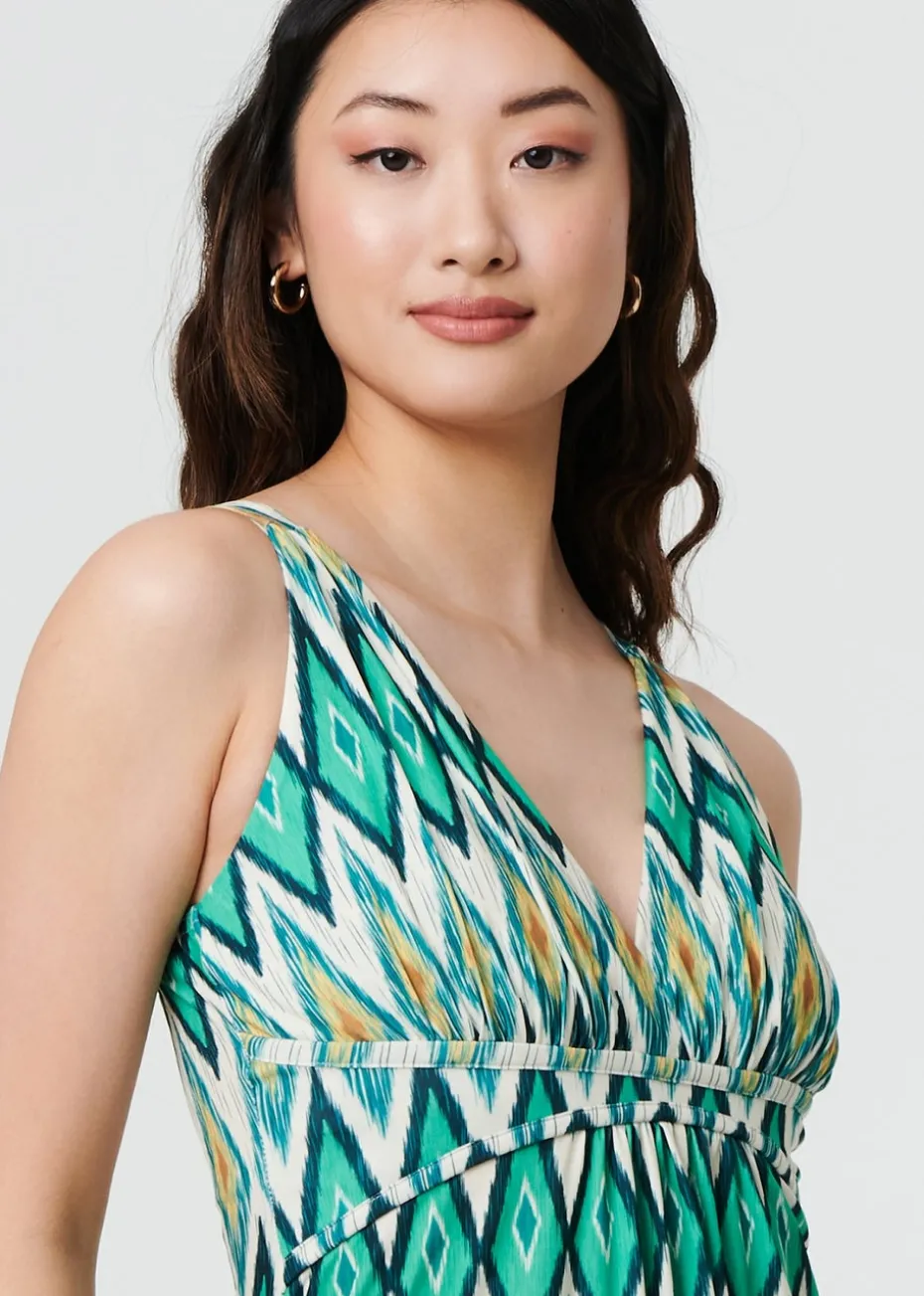 Izabel London Green Abstract Print Sleeveless V-Neck Maxi Dress