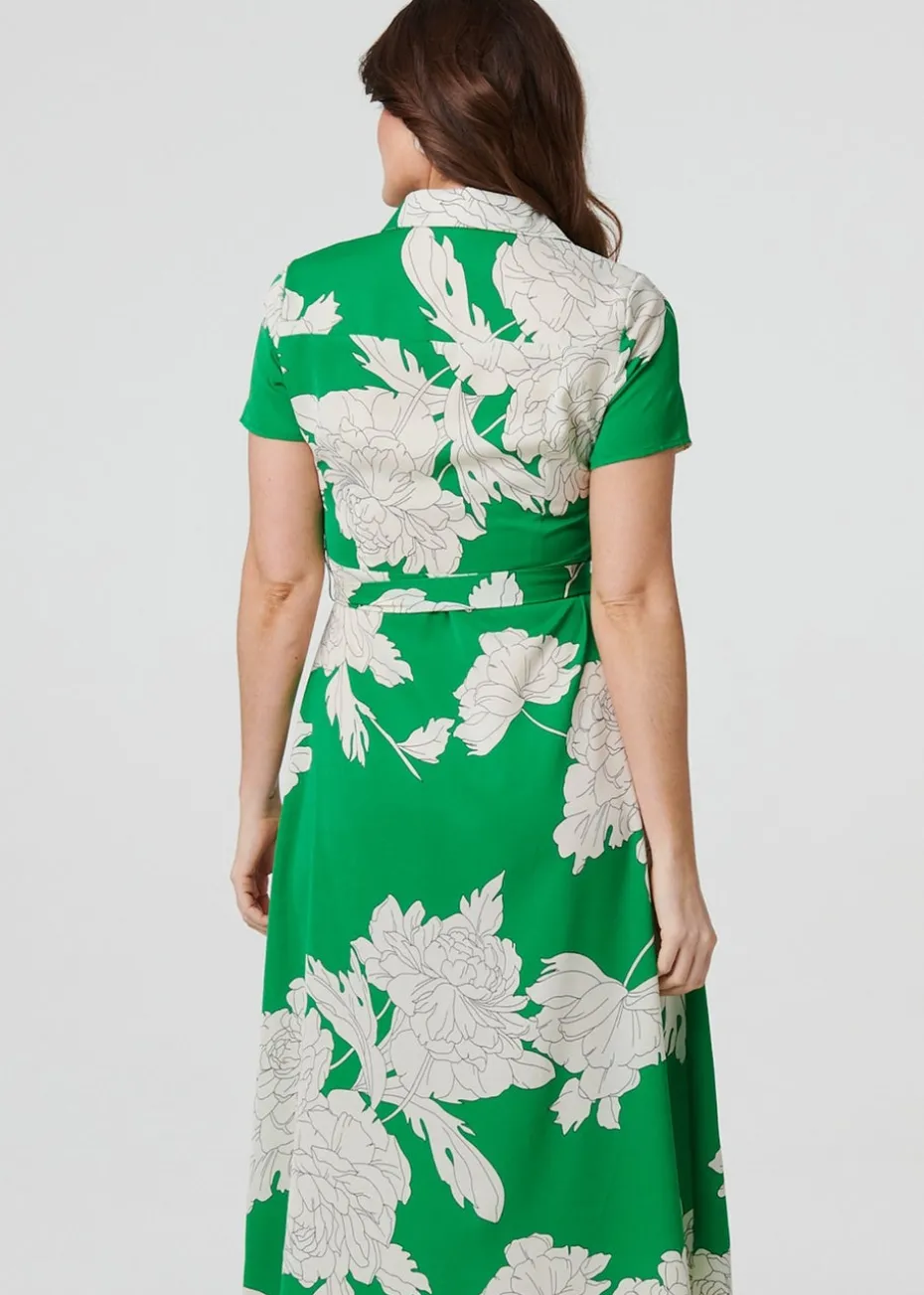 Izabel London Green Floral Tailored Shirt Dress
