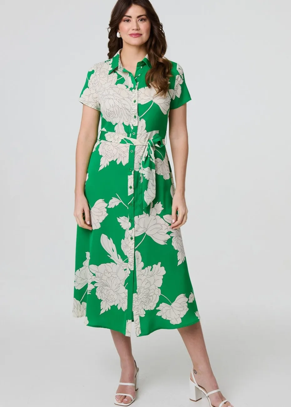 Izabel London Green Floral Tailored Shirt Dress