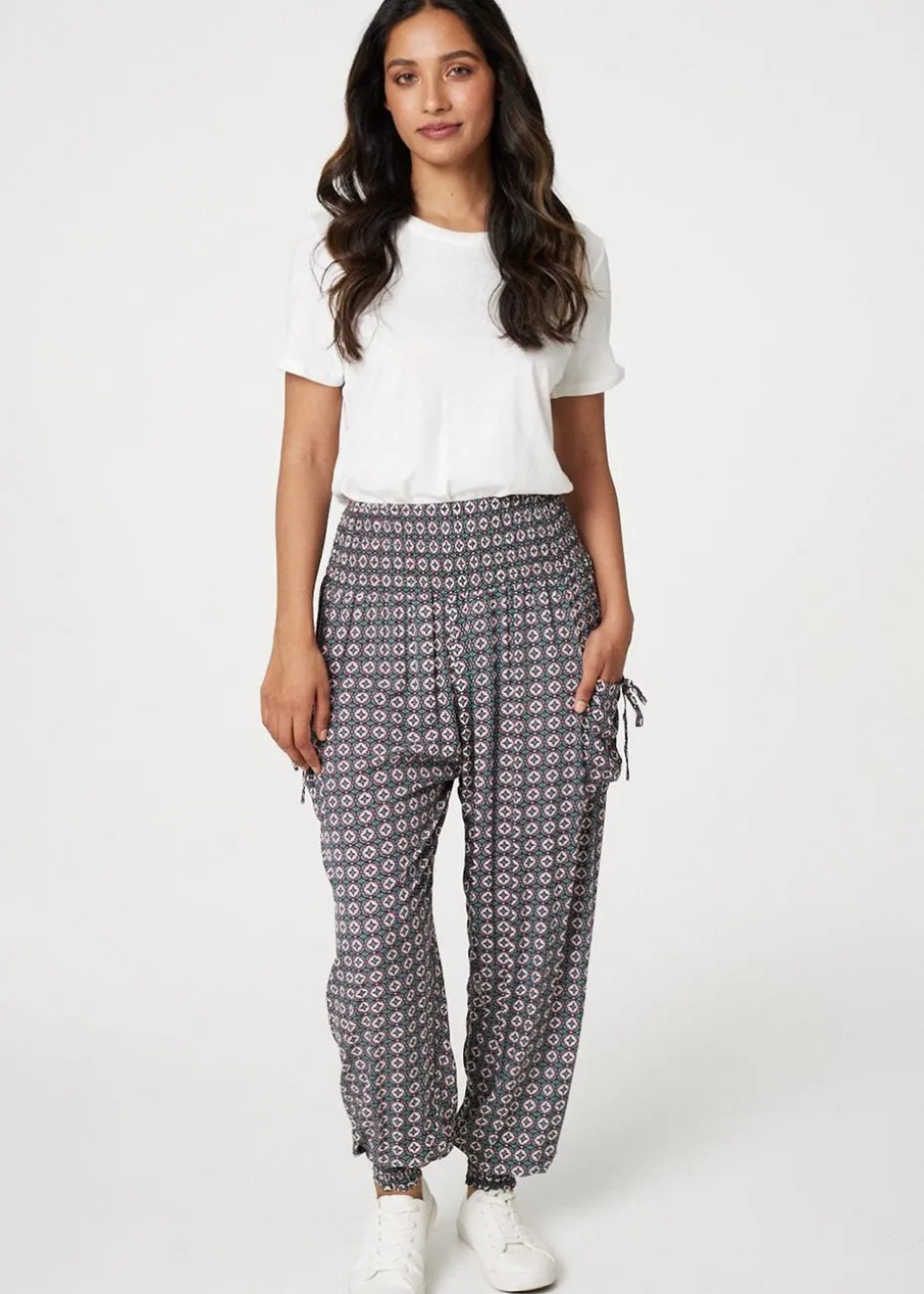 Izabel London Green Geo Print Pull On Harem Pants