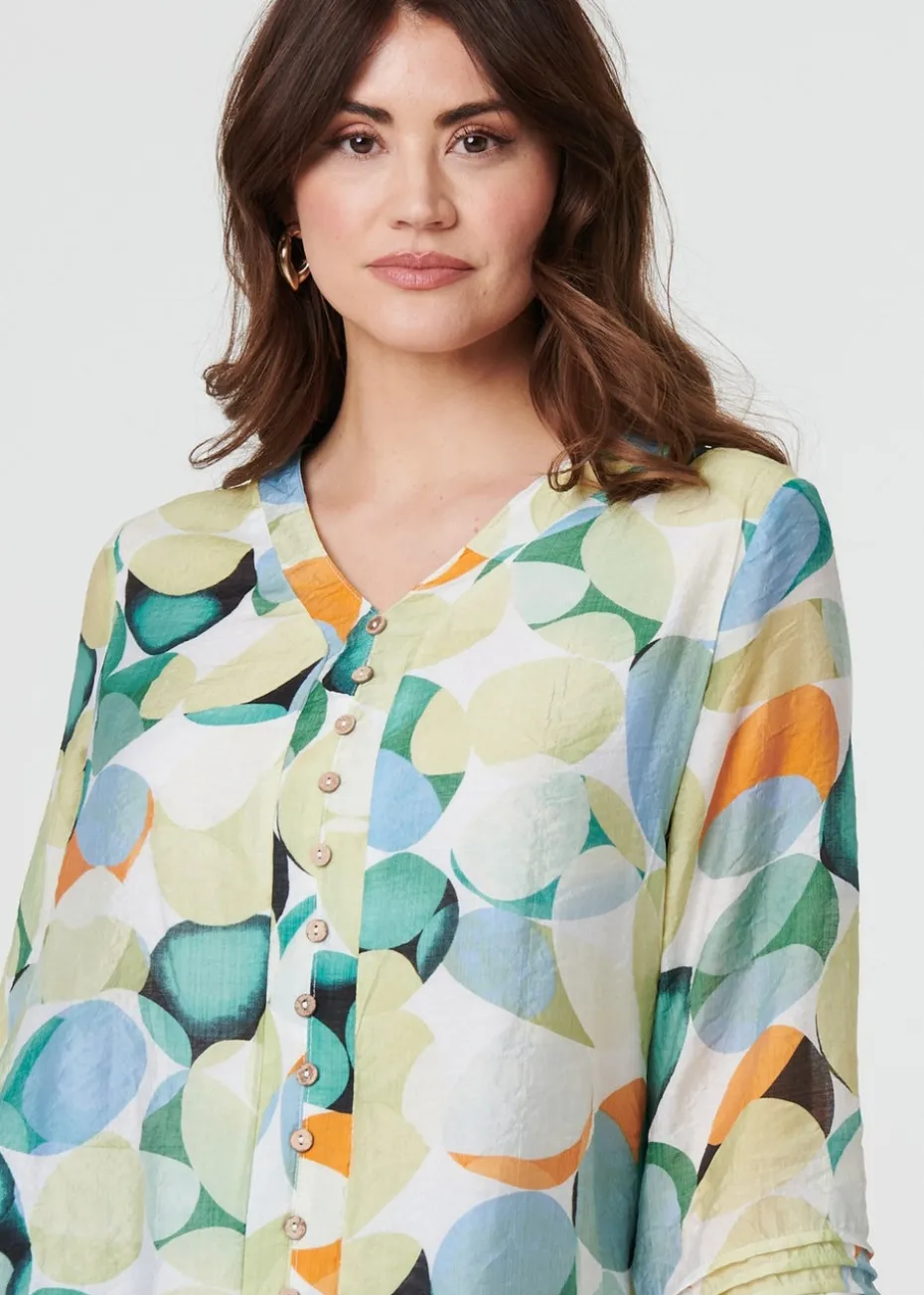Izabel London Green Printed Curved Hem 3/4 Sleeve Blouse