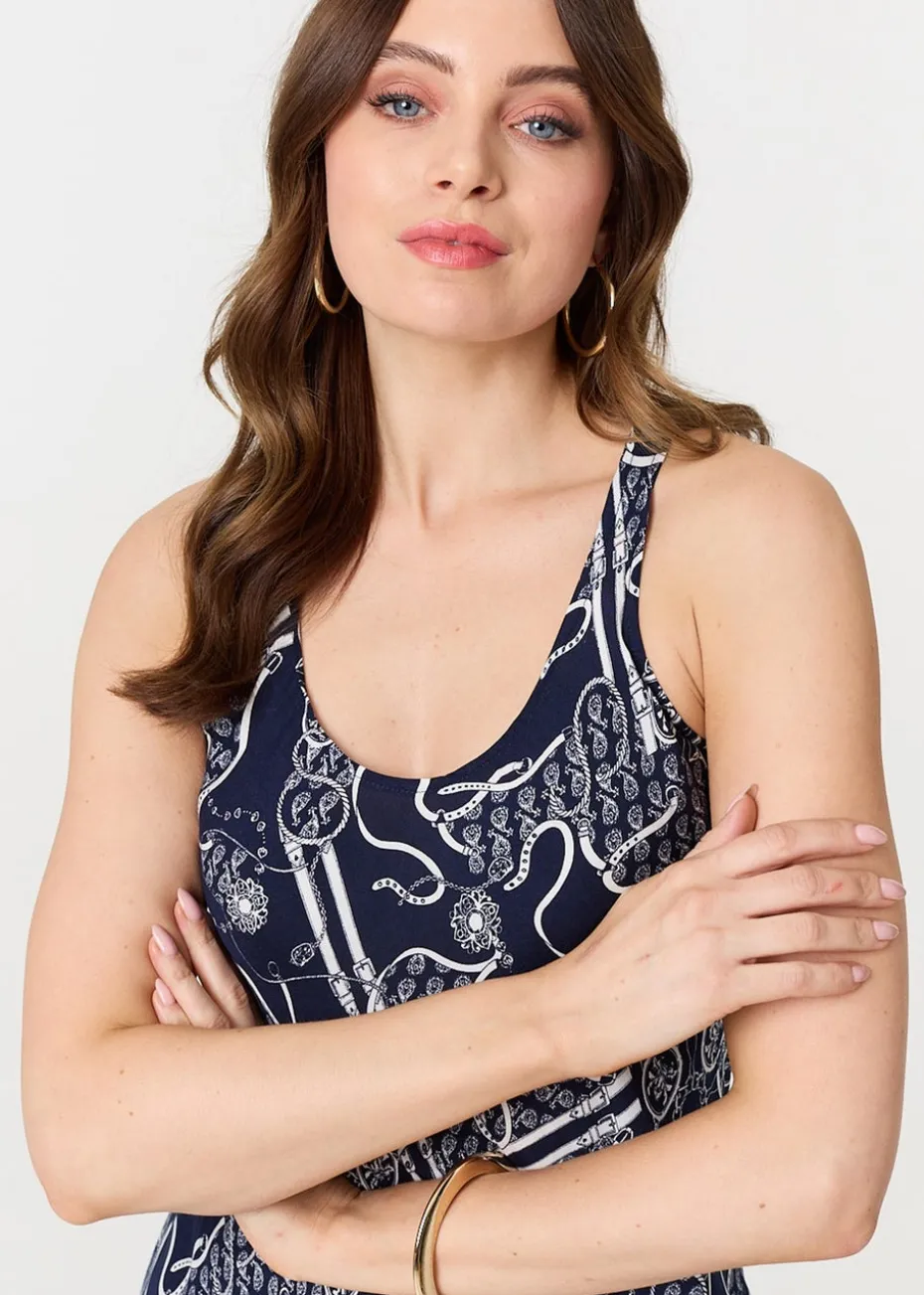 Izabel London Navy Abstract Sleeveless Swing Maxi Dress