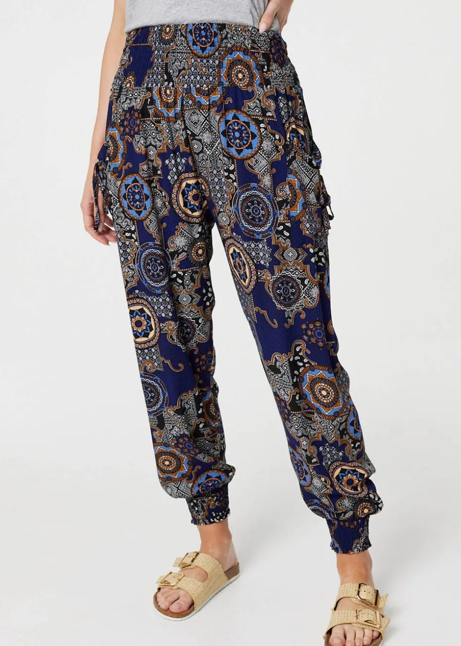 Izabel London Navy Mosaic Print Pocket Detail Pants
