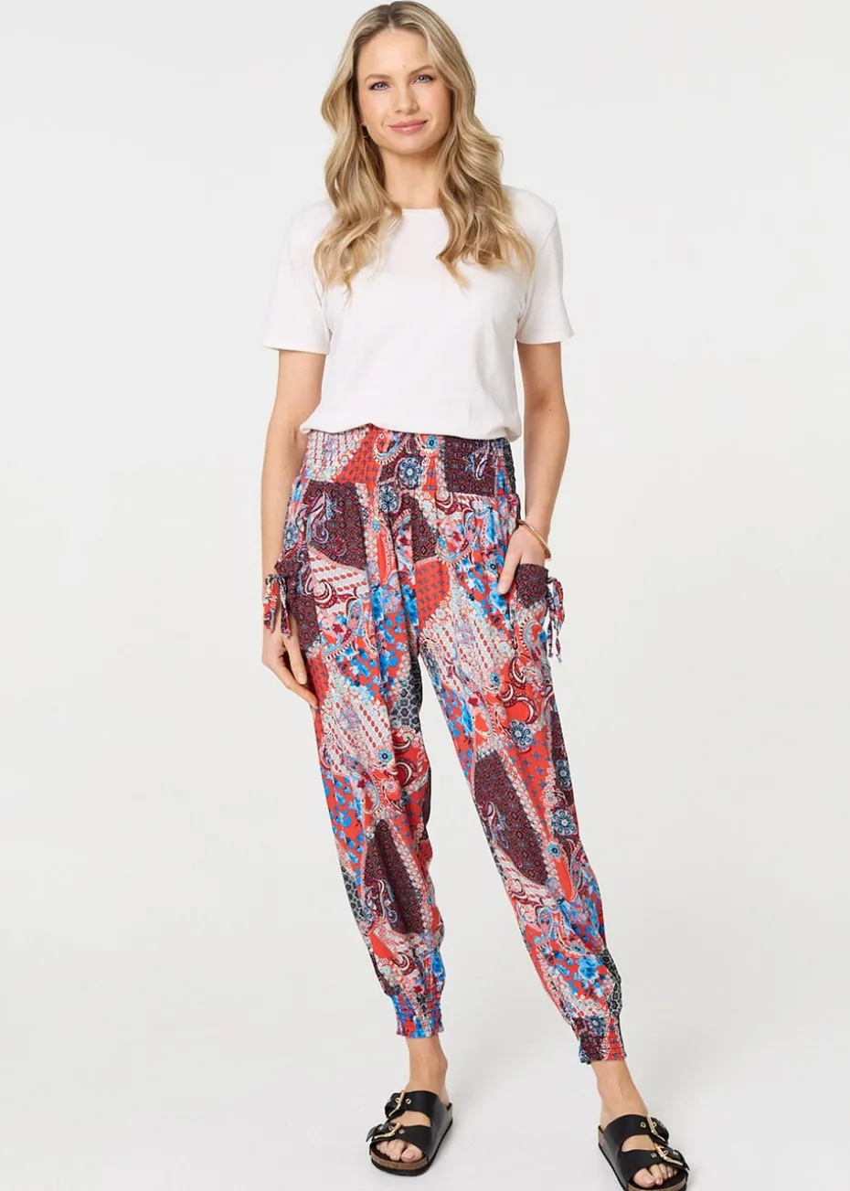 Izabel London Orange Paisley Print High Waist Harem Trousers