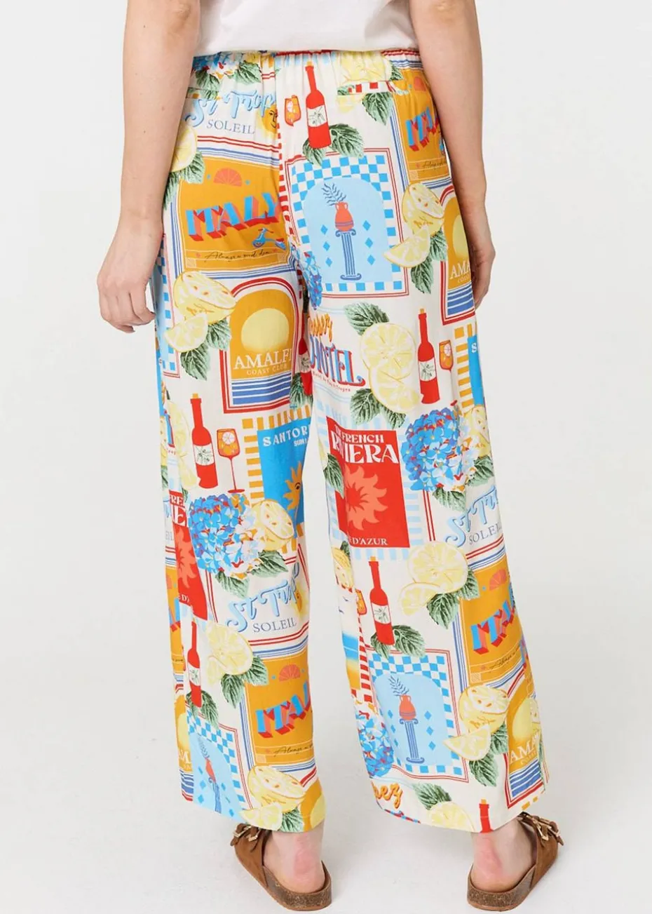 Izabel London Orange Riviera Print Wide Leg Trousers