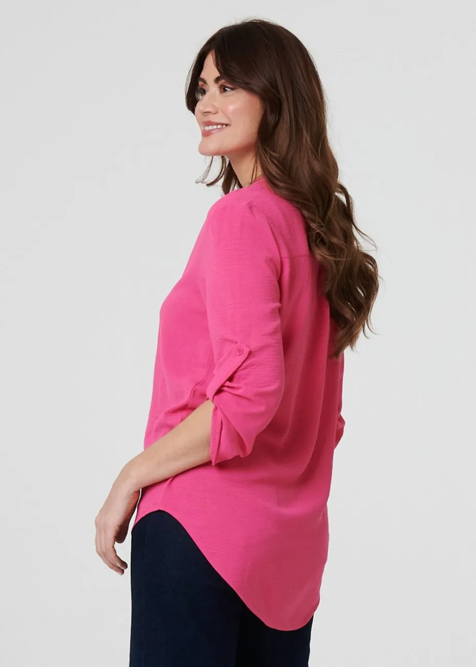 Izabel London Pink 3/4 Turn Up Sleeve Relaxed Blouse