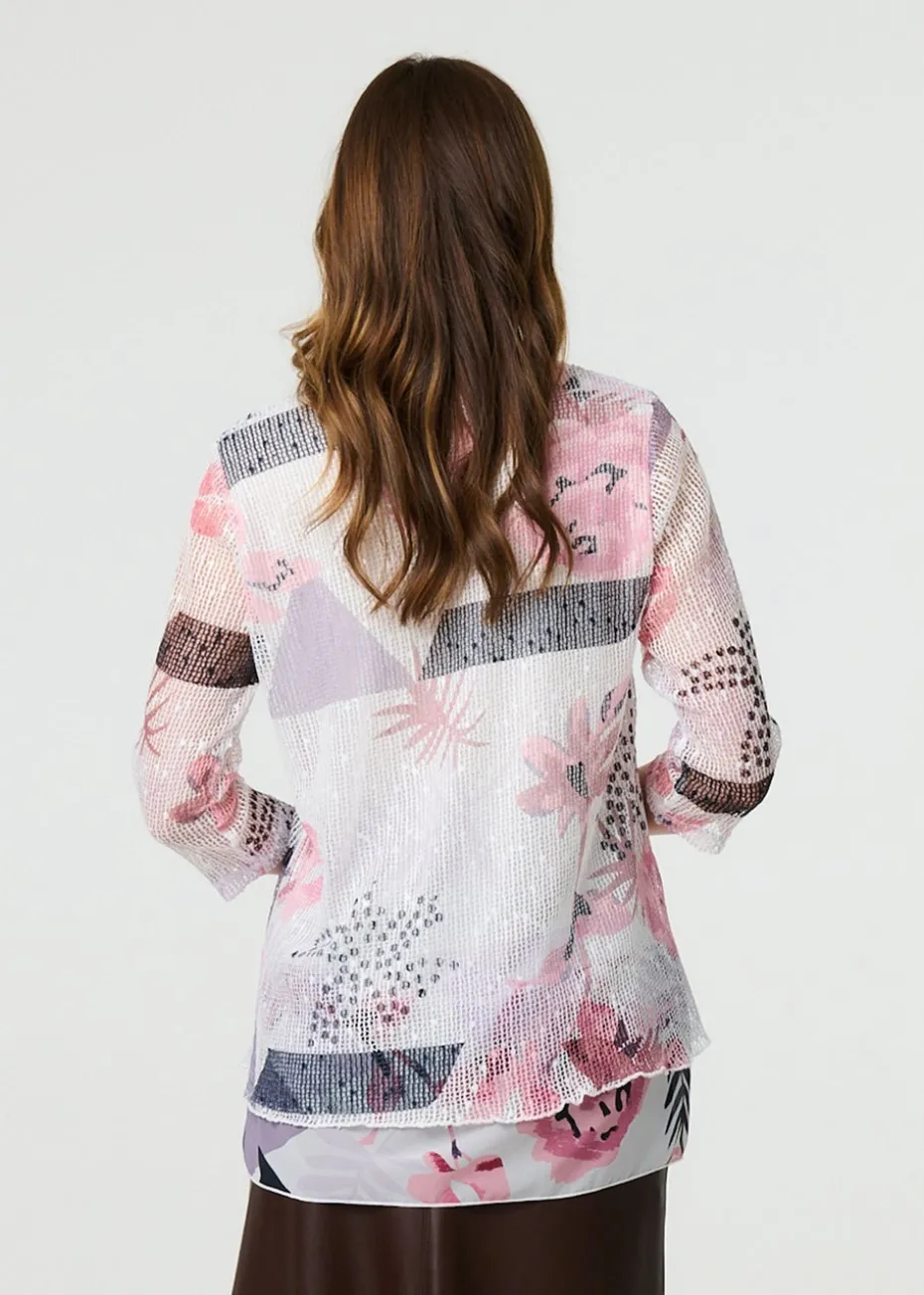 Izabel London Pink Abstract Print Mesh Layer Tunic