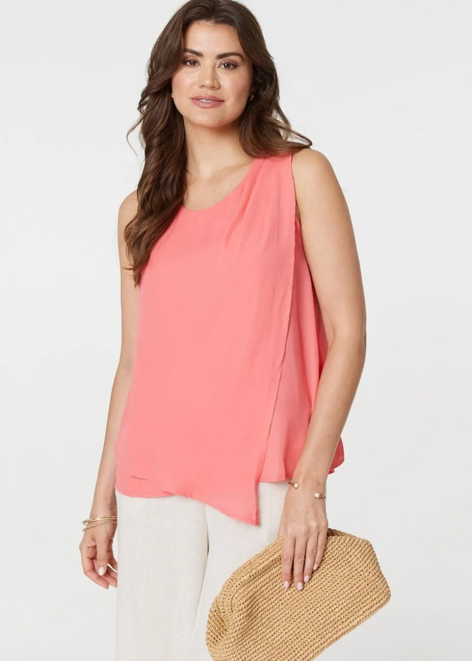 Izabel London Pink Asymmetric Pleat Front Blouse Top