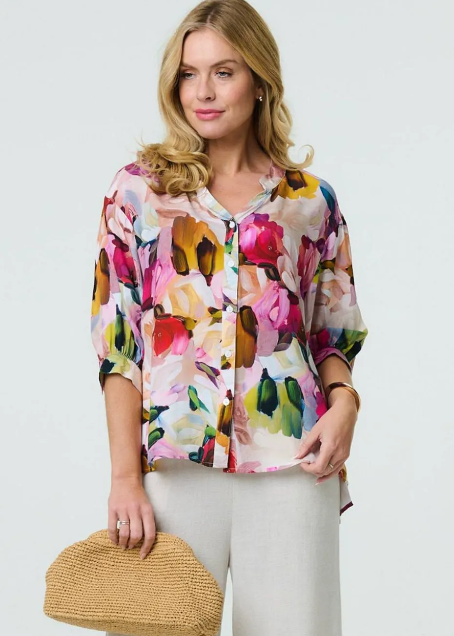 Izabel London Pink Brushstroke Print Shirt