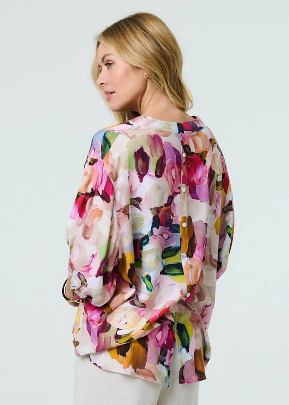 Izabel London Pink Brushstroke Print Shirt
