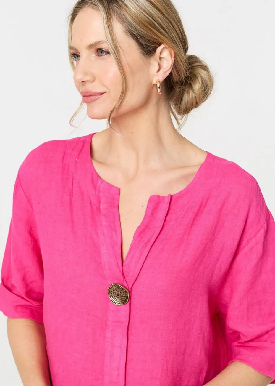 Izabel London Pink Button Detail V-Neck Blouse