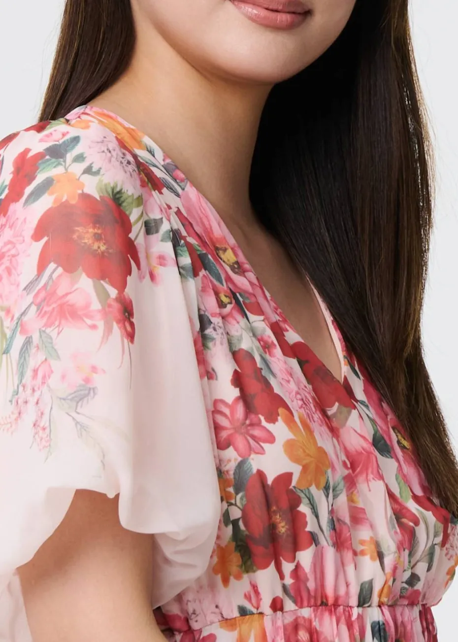 Izabel London Pink Floral Print Angel Sleeve Mini Dress