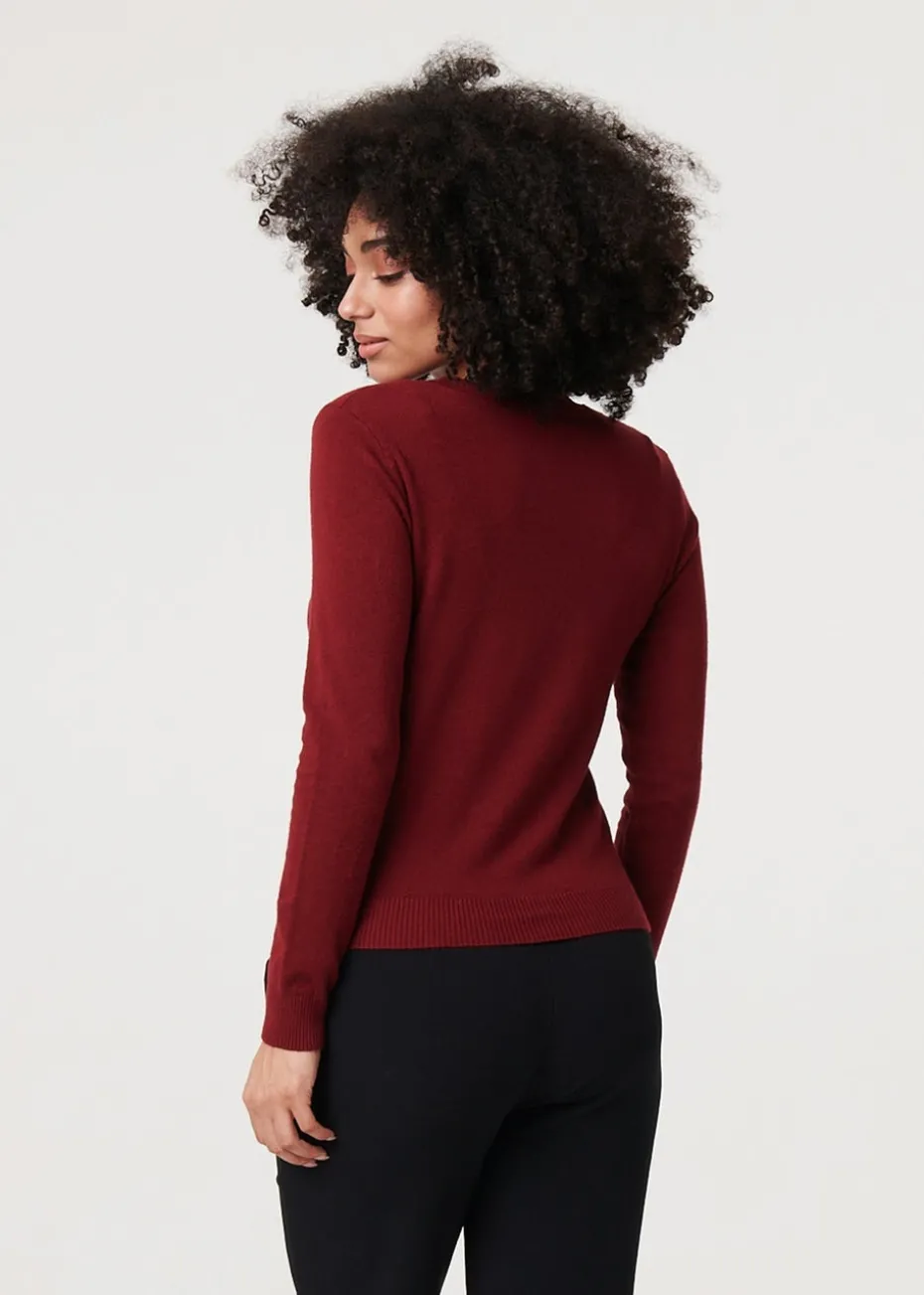 Izabel London Red Cropped Button Up Slim Knit Cardigan
