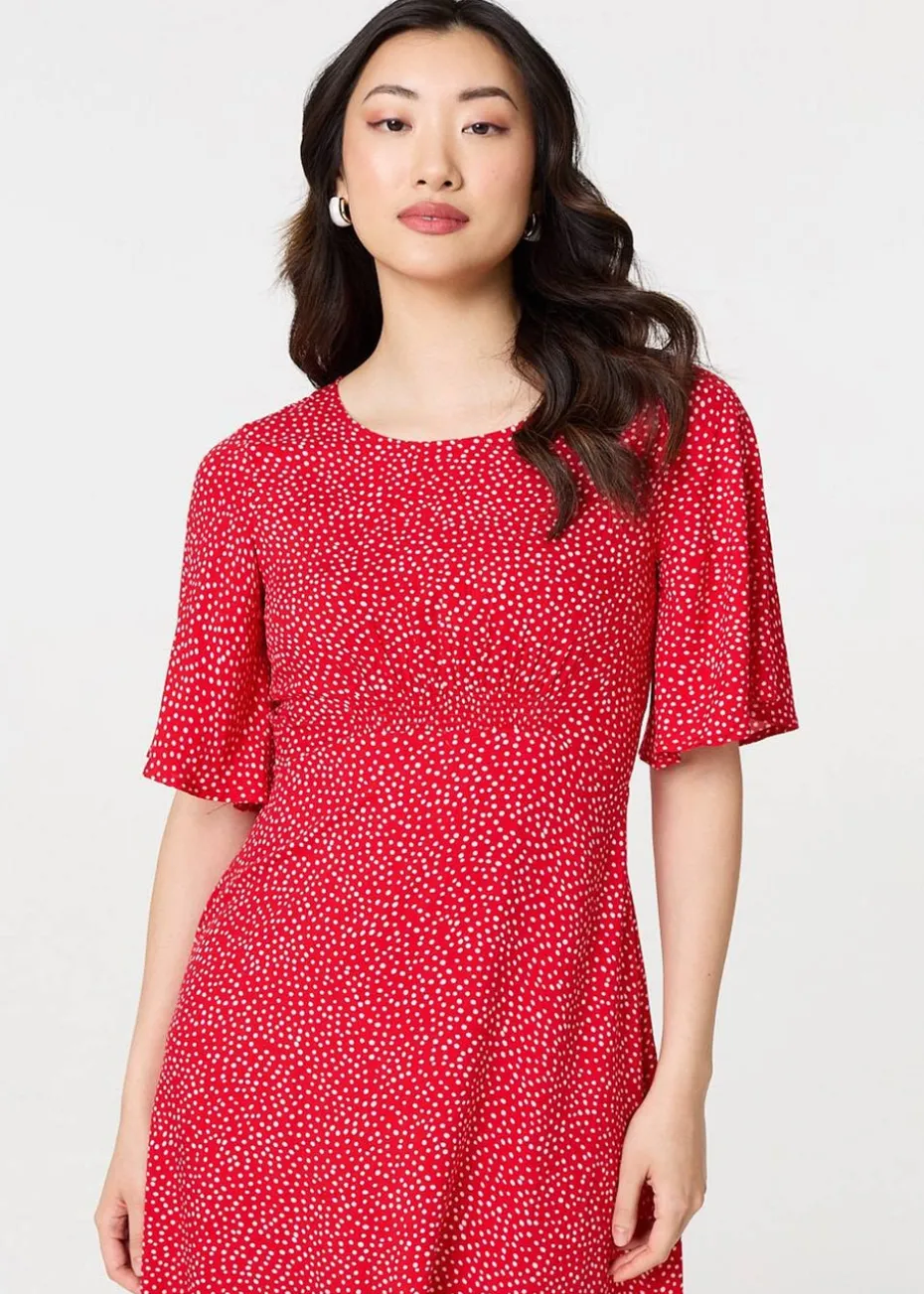 Izabel London Red Polka Dot Print Midi Dress