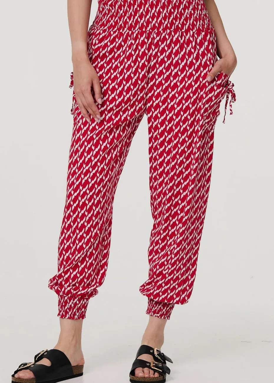 Izabel London Red Printed Tapered Harem Trousers