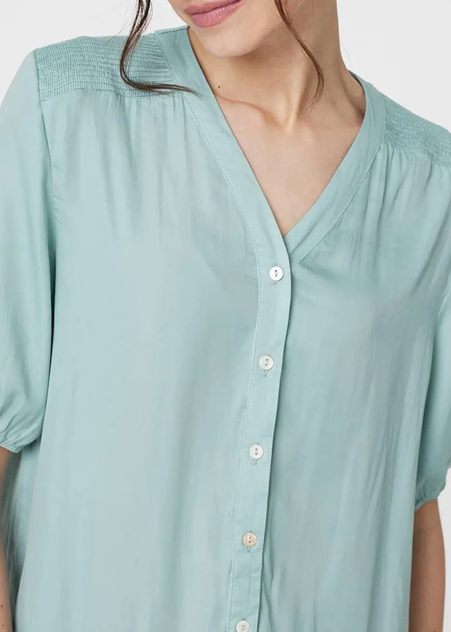 Izabel London Sage Plain V-Neck Puff 1/2 Sleeve Shirt
