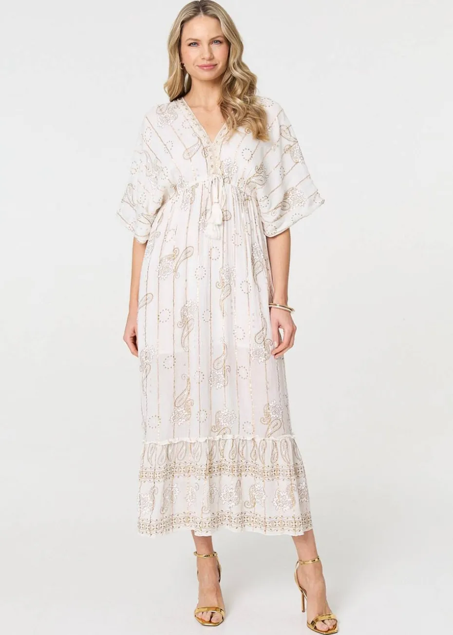 Izabel London White Embellished Kimono Sleeve Maxi Dress