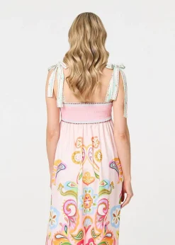 Izabel London White Paisley Print Tie Strap Sleeveless Midi Dress