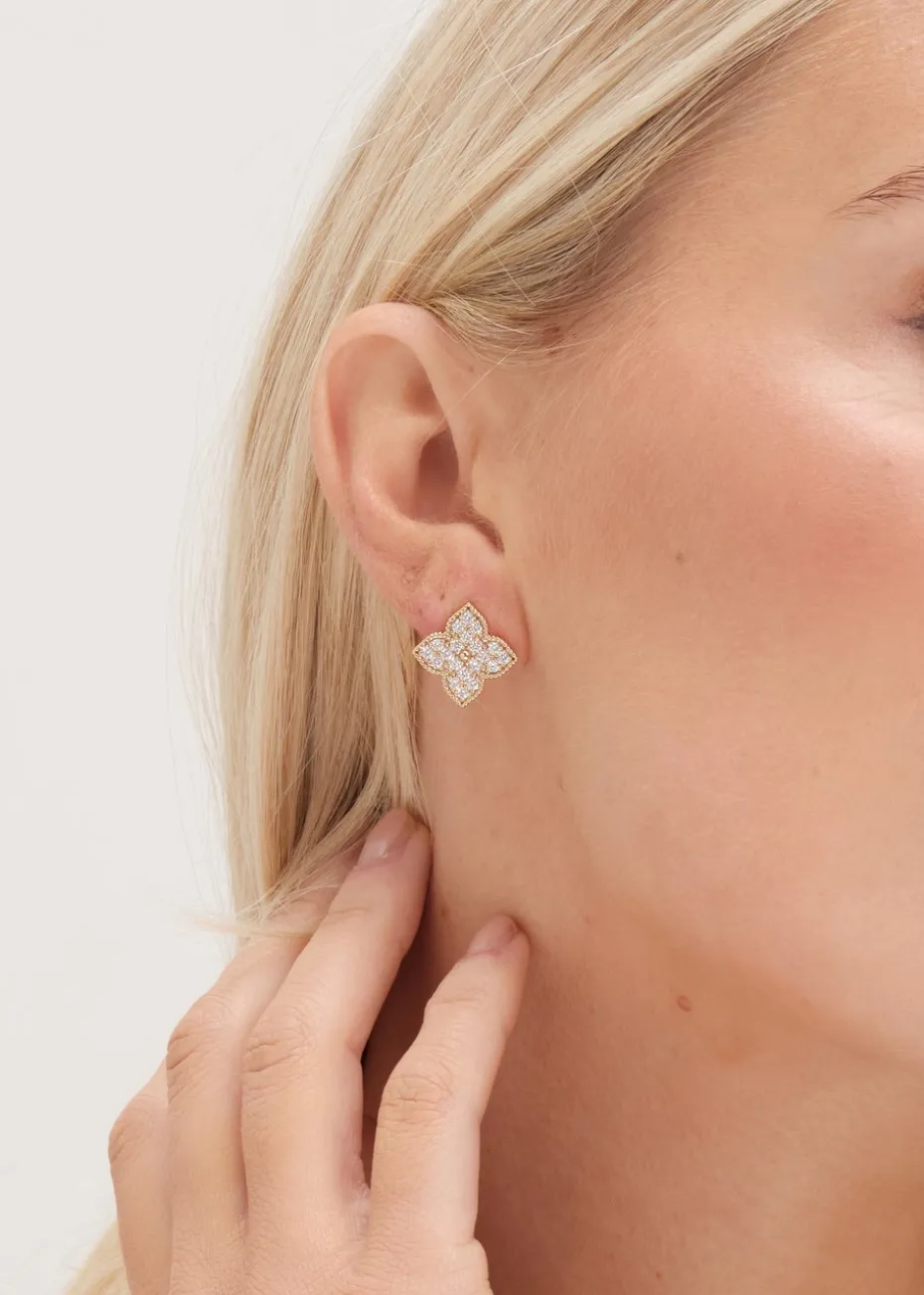 Jon Richard Gold Pave Clover Stud Earrings