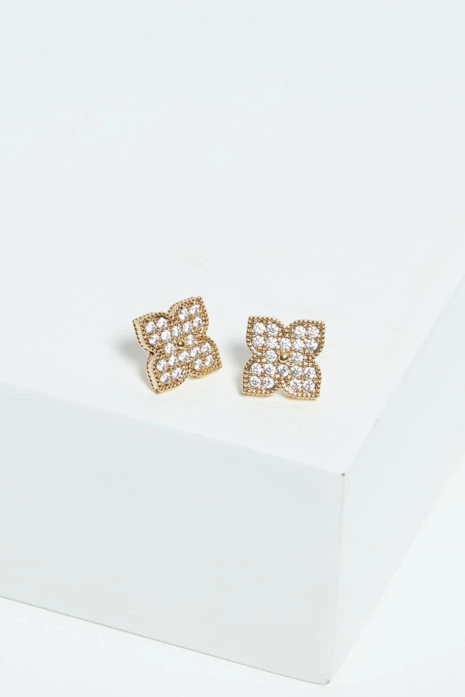 Jon Richard Gold Pave Clover Stud Earrings