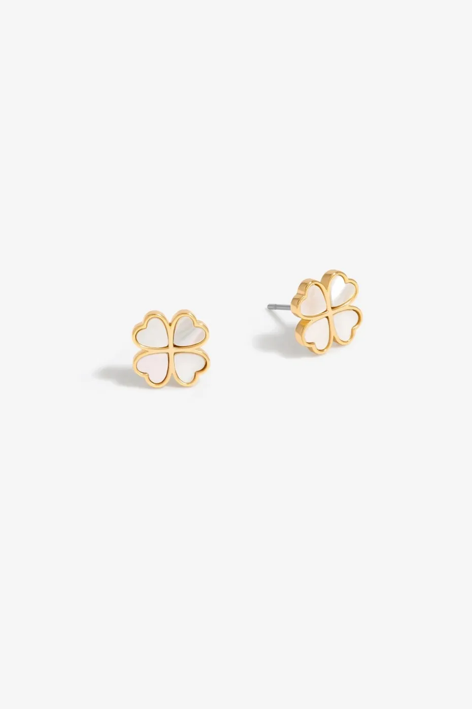 Jon Richard Gold Plated And Mother Of Pearl Heart Clover Stud Earrings